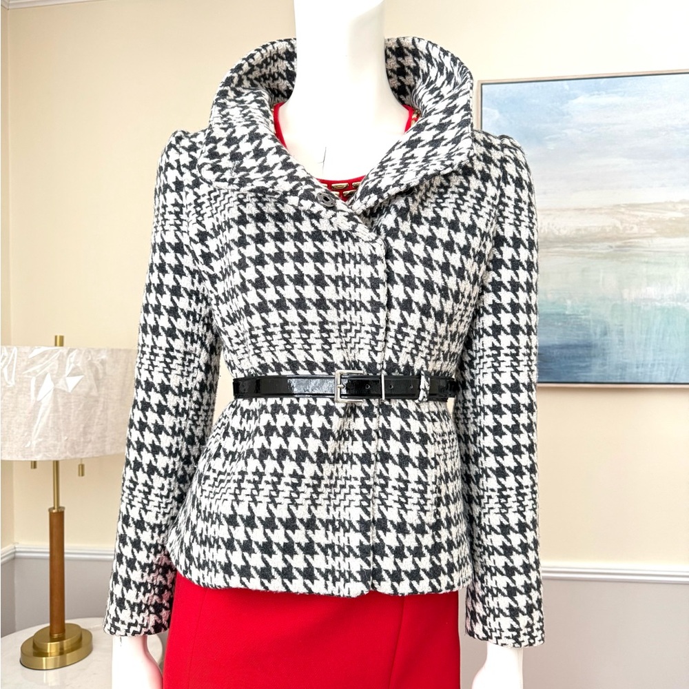 H&M Black & White Houndstooth Belted Jacket
